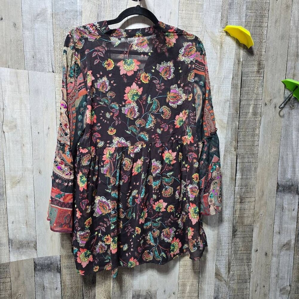 Soft Surroundings Asteria Brown Floral Beaded Tunic Blouse Medium NWT Maximalist - Picture 5 of 10